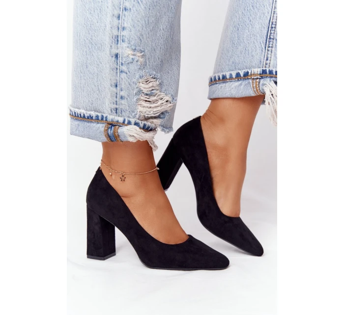 Semišové Lodičky Na Podpatku model 21549621 Černé - SERGIO LEONE