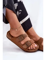 Dámské semišové pantofle s přezkami Big Star – hnědé Dámské semišové pantofle s přezkami Big Star – hnědé