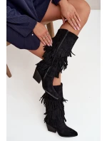 Dámské zateplené kovbojky s třásněmi Brivina – černé Dámské zateplené kovbojky s třásněmi Brivina – černé