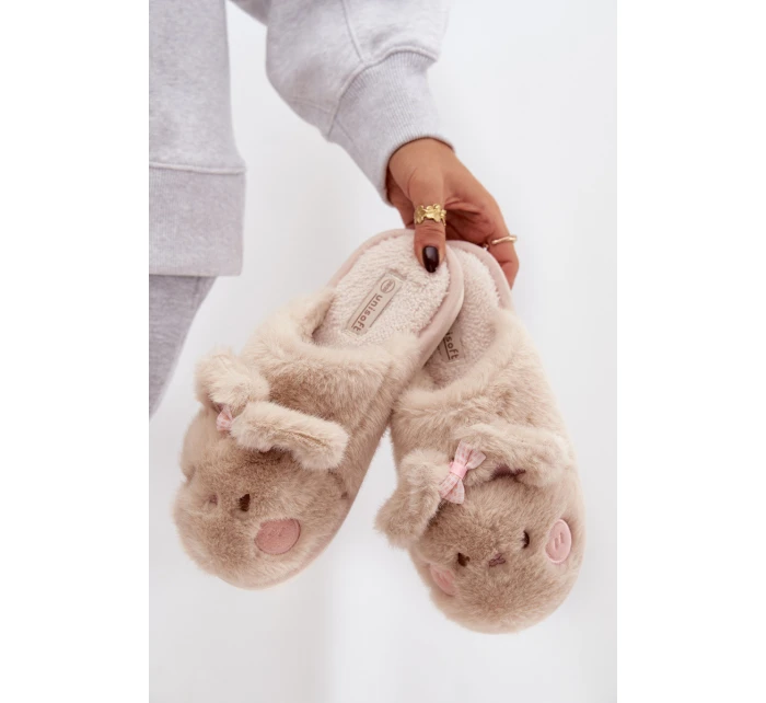 Dámské domácí pantofle s ušima a mašlí Corayne – béžové Dámské domácí pantofle s ušima a mašlí Corayne – béžové