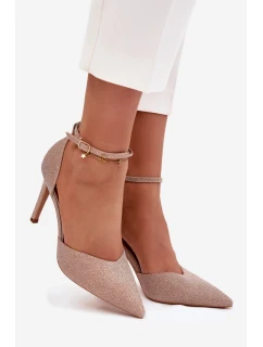 Dámské lesklé lodičky se páskem - šampaňské Joranne