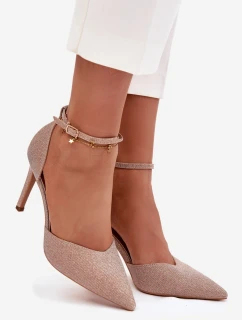 Dámské lesklé lodičky se páskem - šampaňské Joranne