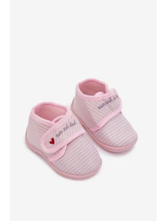 Dětské bačkory na suchý zip s proužky – světle růžové Lavelle