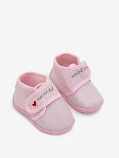 Dětské bačkory na suchý zip s proužky – světle růžové Lavelle