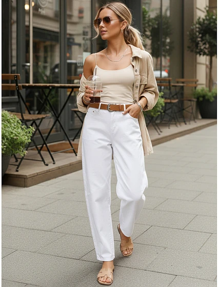 Dámské džíny s páskem model 22145663 bílé - FashionStreet