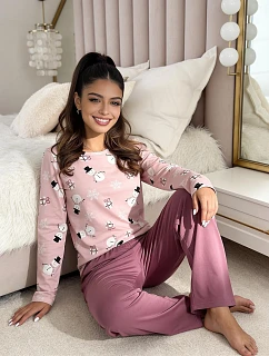 Pyžamo Donna Snowman Long Plum, dlouhé rukávy, velikosti S–XL