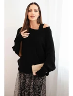 Dámský komplet s vlněným svetrem a viskózovou šaty černý