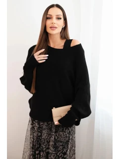 Dámský komplet s vlněným svetrem a viskózovou šaty černý