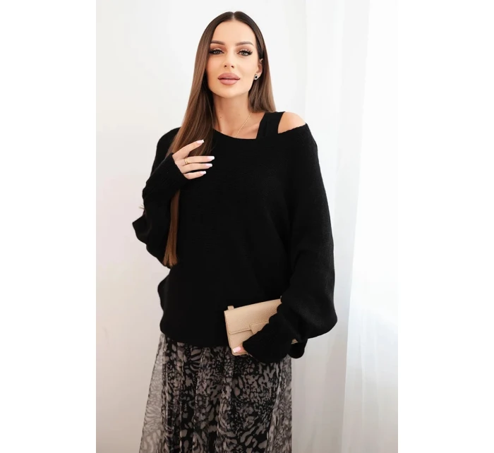 Dámský komplet s vlněným svetrem a viskózovou šaty černý