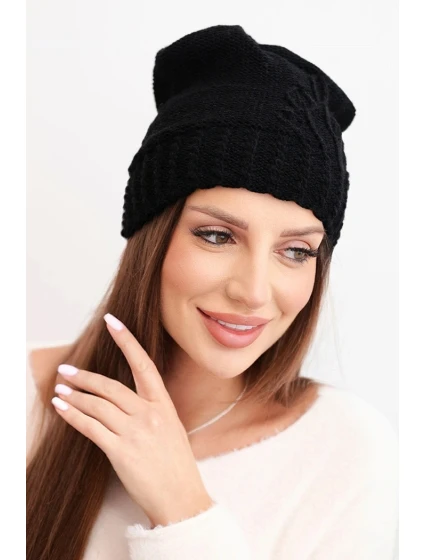 Dámská zimní čepice vlněná s ozdobným ražením K474 černá
