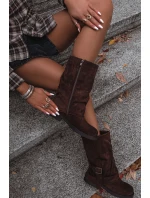 Dámské kozačky s svrškem do  s přezkou hnědé model 21715252 - Boto