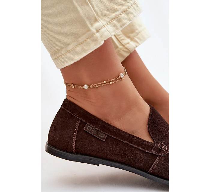 Dámské mokasiny z pravé semišové kůže Big Star TT274208 Čokoládové Dámské mokasiny z pravé semišové kůže Big Star TT274208 Čokoládové