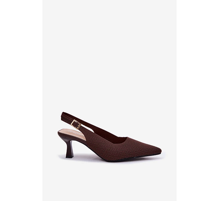 Materiálové sandály na podpatku čokoládové model 22122565 - Boto