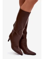 Dámské nazouvací kozačky na jehlovém podpatku Olivienne – hnědé Dámské nazouvací kozačky na jehlovém podpatku Olivienne – hnědé