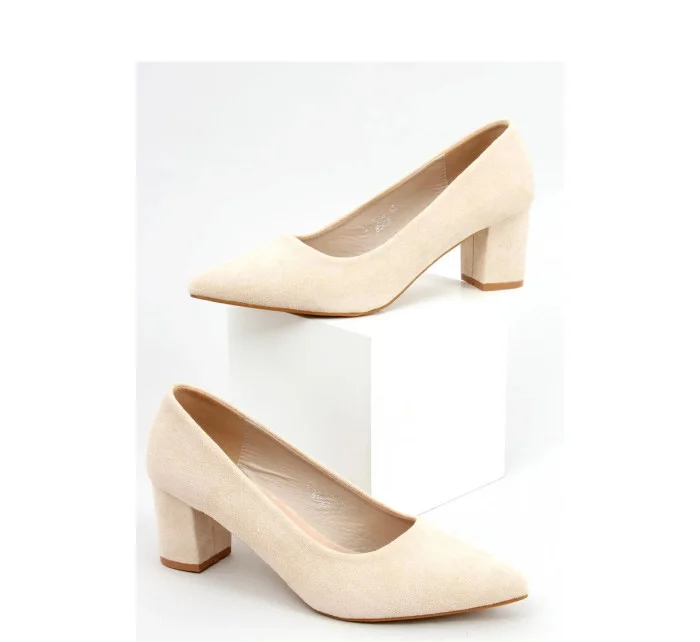 Dámské lodičky na sloupkovém podpatku model 18470132 světle béžová - SEASTAR