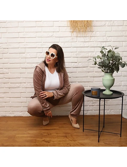 Béžová dámská plus size tepláková souprava s rozepínací mikinou model 19764154 - Moon