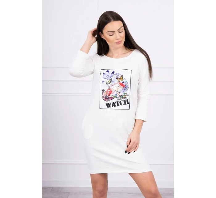 Šaty s grafikou 3D Watch ecru