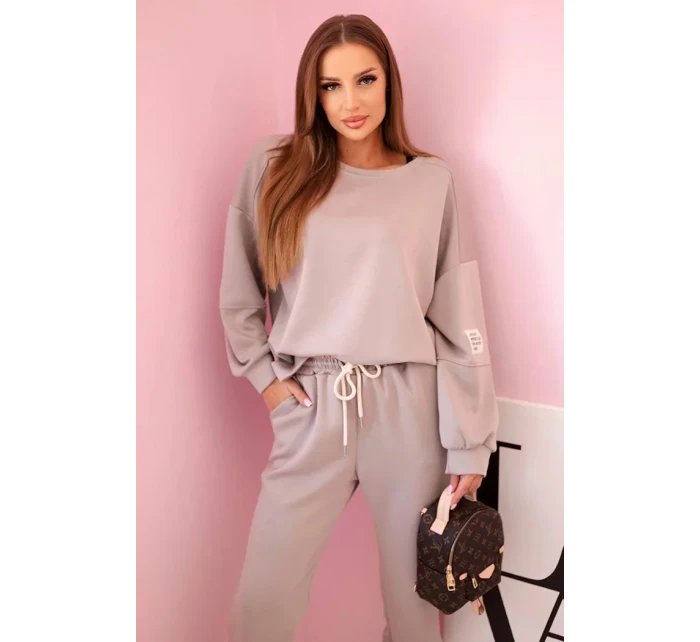 Komplet teplákové + kalhoty máslová látka tmavě béžová Komplet teplákové + kalhoty máslová látka tmavě béžová