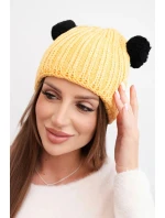 Dámská zimní čepice vlněná s bambulí K433 žlutá Dámská zimní čepice vlněná s bambulí K433 žlutá
