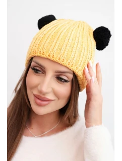 Dámská zimní čepice vlněná s bambulí model 21817789 žlutá - K-Fashion