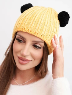 Dámská zimní čepice vlněná s bambulí model 21817789 žlutá - K-Fashion
