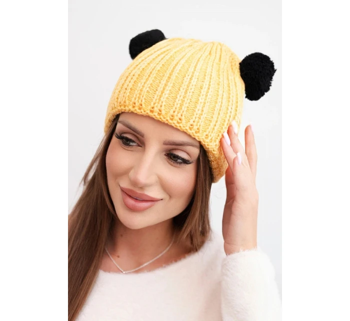 Dámská zimní čepice vlněná s bambulí K433 žlutá Dámská zimní čepice vlněná s bambulí K433 žlutá