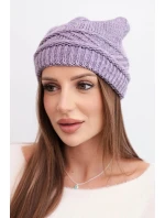 Dámská zimní čepice z vlny a s propleteným vzorem K428 fialová Dámská zimní čepice z vlny a s propleteným vzorem K428 fialová