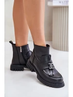 Kožené Kotníkové Boty Na Plochém Podpatku S Dekorací Zateplené Černé model 21675527 - EVENTO Kožené Kotníkové Boty Na Plochém Podpatku S Dekorací Zateplené Černé model 21675527 - EVENTO