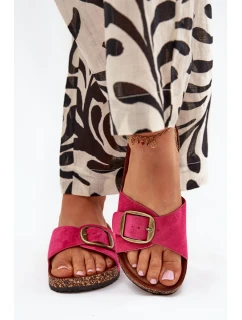 Dámské pantofle s přezkou na korkové platformě fuchsie Zavira