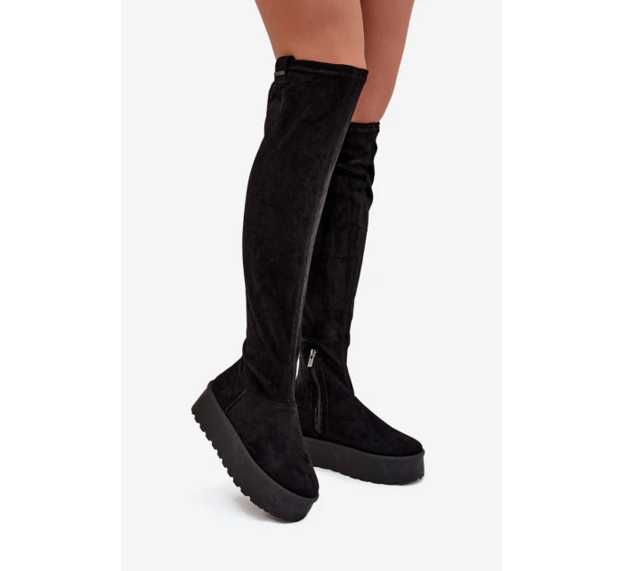 Dámské Kozačky Na Platformě Nad Kolena Big Star SS274264 Černé