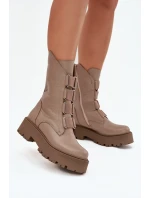 Dámské kotníkové boty z pravé kůže na platformě Zazoo 3795 béžové