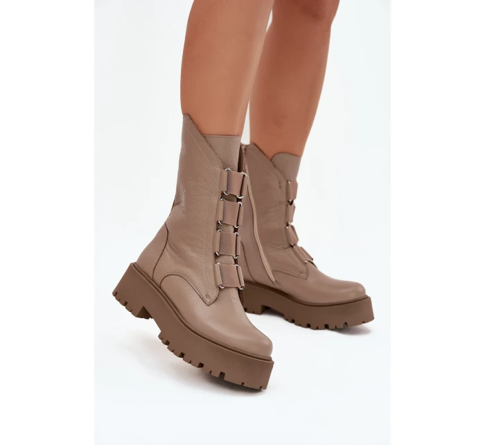 Dámské kotníkové boty z pravé kůže na platformě Zazoo 3795 béžové