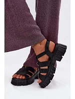 Kožené dámské sandály na platformě s  Černé model 22126021 - VINCEZA