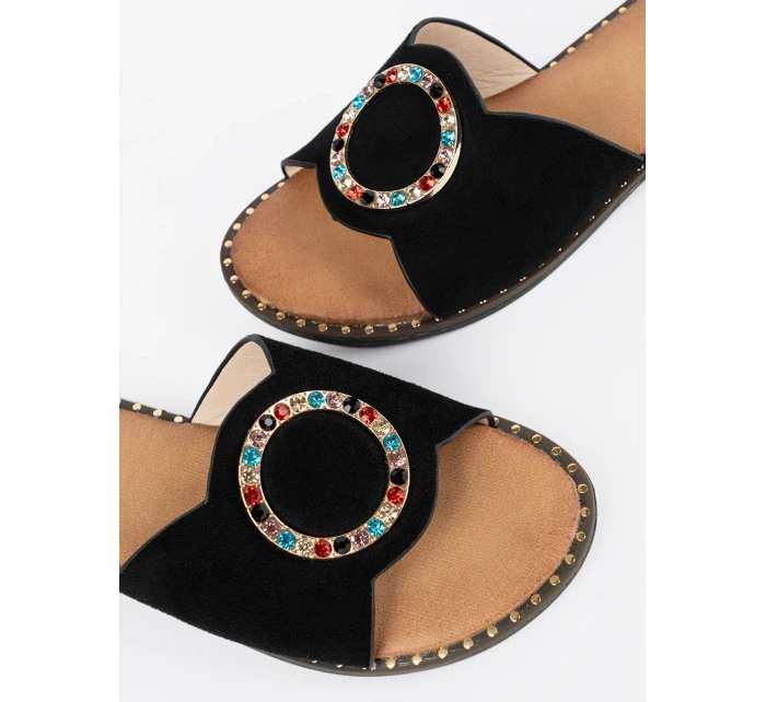 Designové černé  nazouváky dámské na plochém podpatku