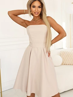 641-4 VIVIENNE korzetové rozšířené midi šaty s páskem - světle béžové