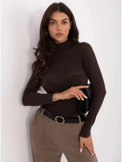 Vypasovaná hnědá halenka s rolákem a s přídavkem kašmíru (21819)