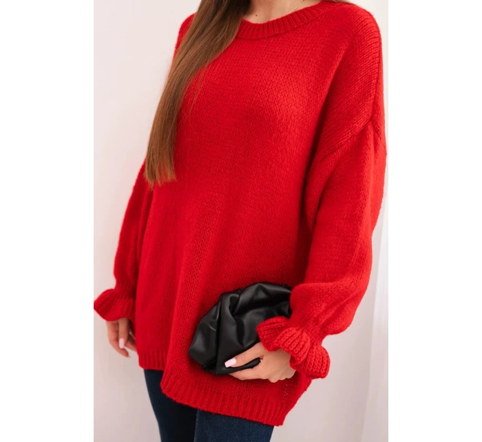 Dámský svetr s příměsí moheru a vlny volného střihu červený