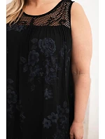 Dámské šaty Plus Size z viskózy s květinovým vzorem a krajkovým vrškem černá Dámské šaty Plus Size z viskózy s květinovým vzorem a krajkovým vrškem černá