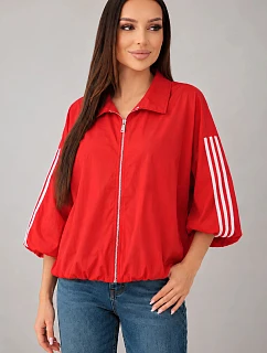 Dámská jarní model 22227948 bunda s límcem a lampasy červená - K-Fashion