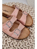 Textilové pantofle na korkové podrážce s přezkami růžové Atera Textilové pantofle na korkové podrážce s přezkami růžové Atera