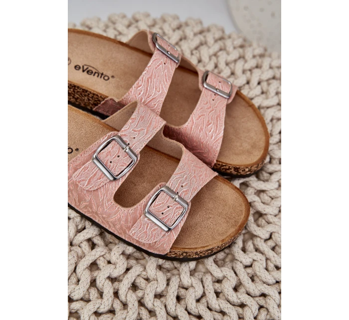 Textilové pantofle na korkové podrážce s přezkami růžové Atera Textilové pantofle na korkové podrážce s přezkami růžové Atera