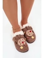 Dámské pantofle s ozdobami a přezkou vyhřívané kožešinou hnědé model 21772630 - Boto Dámské pantofle s ozdobami a přezkou vyhřívané kožešinou hnědé model 21772630 - Boto