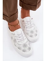 Kožené síťované dámské polobotky model 22101353 Bílé - S.Barski Kožené síťované dámské polobotky model 22101353 Bílé - S.Barski