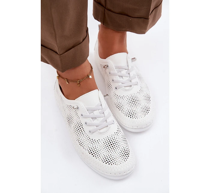 Kožené síťované dámské polobotky model 22101353 Bílé - S.Barski Kožené síťované dámské polobotky model 22101353 Bílé - S.Barski