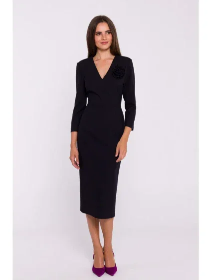 S372 Květinové tužkové šaty - černé S372 Květinové tužkové šaty - černé