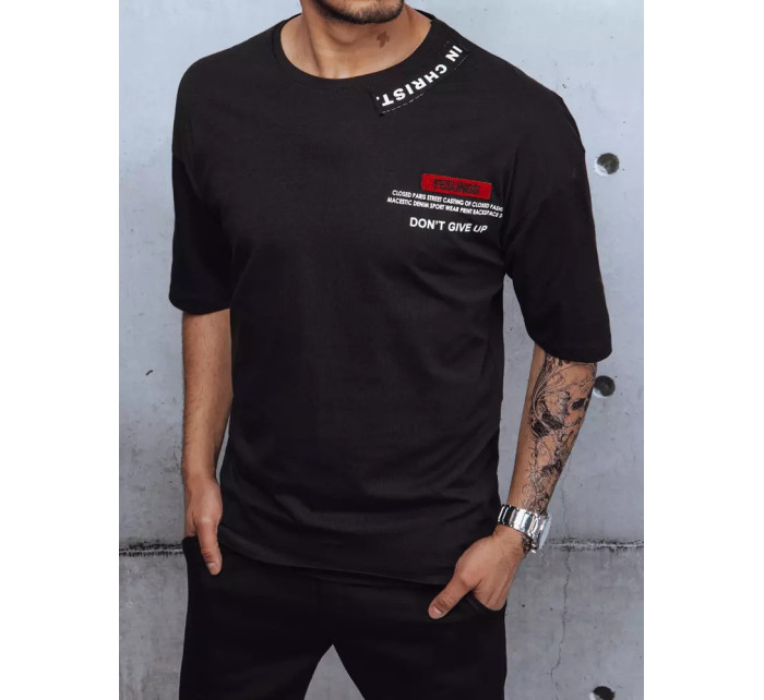 Černé pánské tričko Dstreet RX4608z s potiskem a odznaky