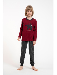Chlapecké pyžamo Morten, dlouhý rukáv, dlouhé kalhoty - vínová/tmavá melanž