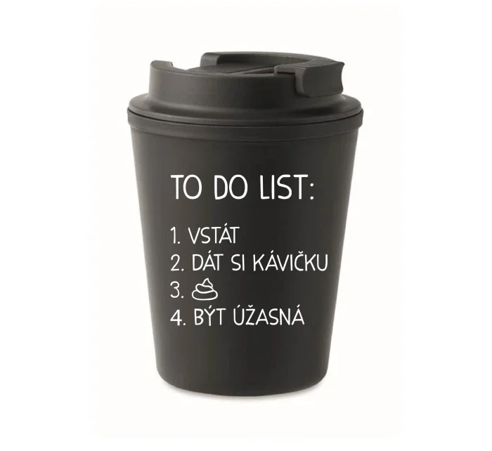 TO DO LIST:  BÝT ÚŽASNÁ - černý termohrnek 300 ml