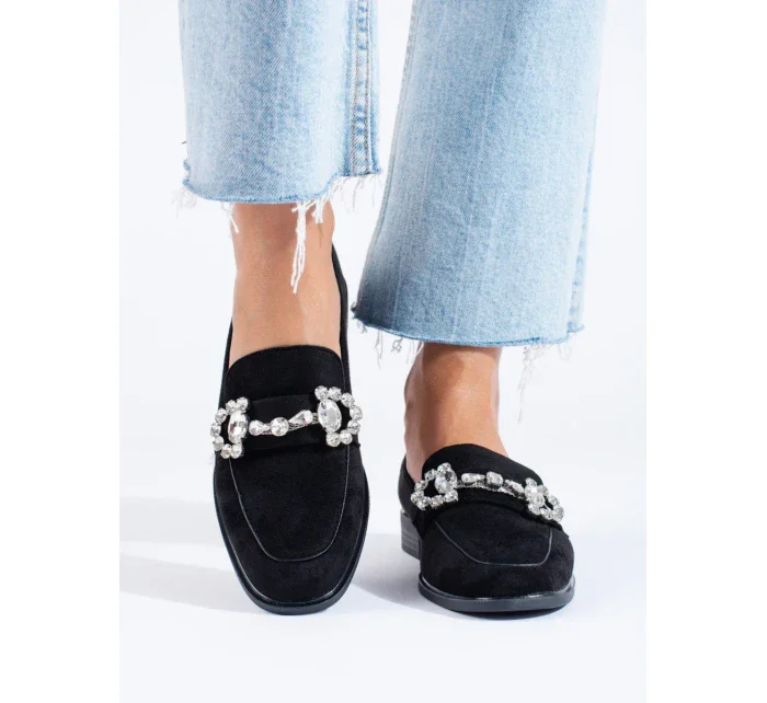 Luxusní mokasíny dámské černé bez podpatku Luxusní mokasíny dámské černé bez podpatku