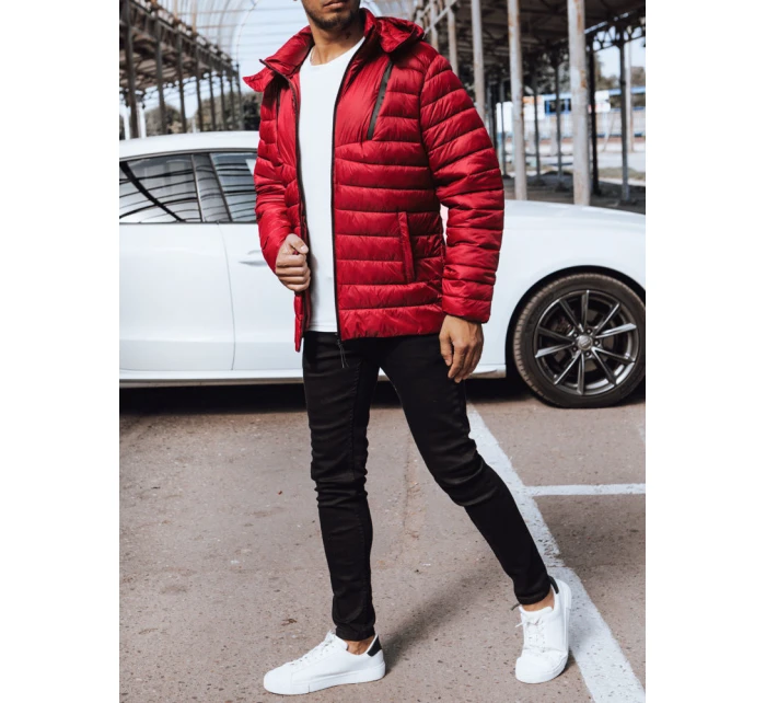 Pánská prošívaná bunda s kapucí červená FashionStreet TX4447